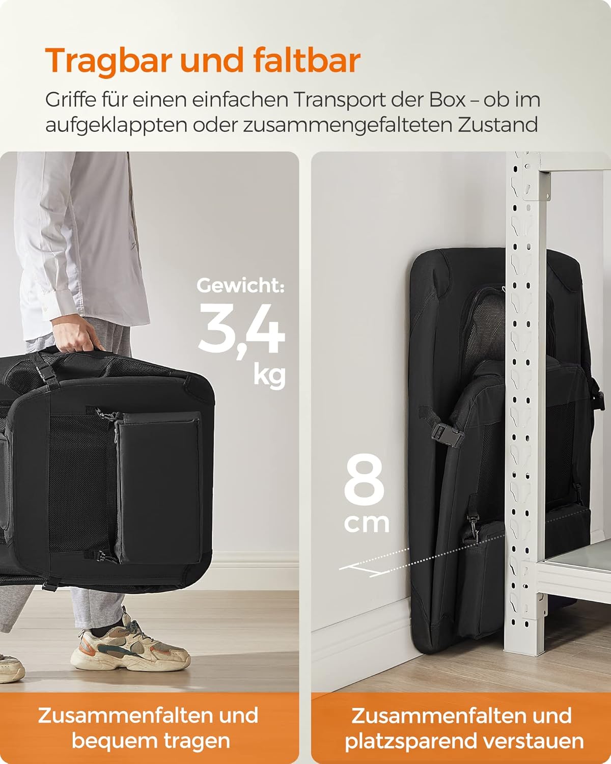 Faltbare Hundetransportbox mit Metallrahmen, Schwarz L 70 x B 52 x H 52 cm