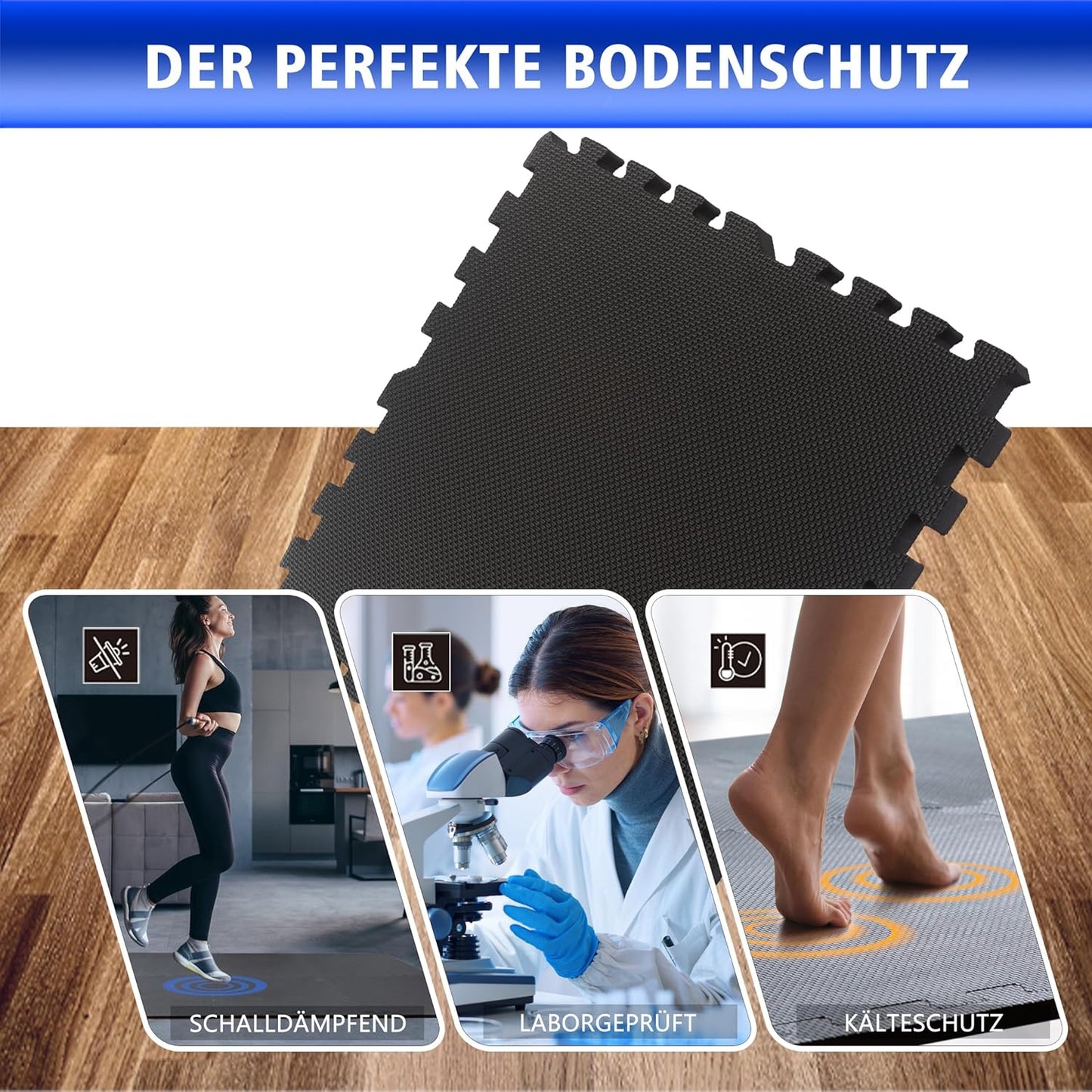 Bodenschutz-Puzzlematte (12 Stück, 3.78 m²), 12 Stück = 3.78 M² - Schwarz