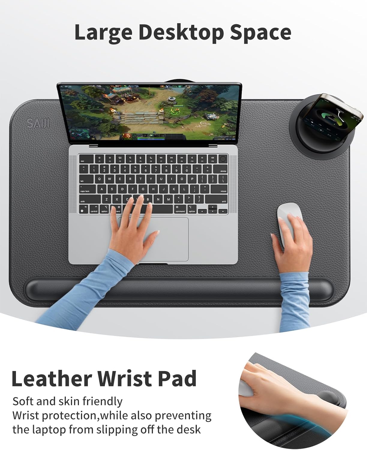 Laptopkissen mit Handgelenkauflage und Halterungen, Mit Tablet-Halterung Schwarz