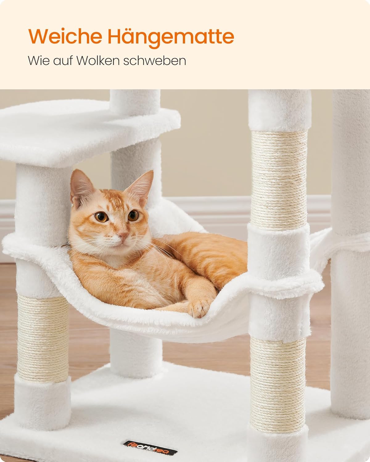 Katzenbaum mit Hängematte, M (45 x 35 x 112 cm) Cremeweiss