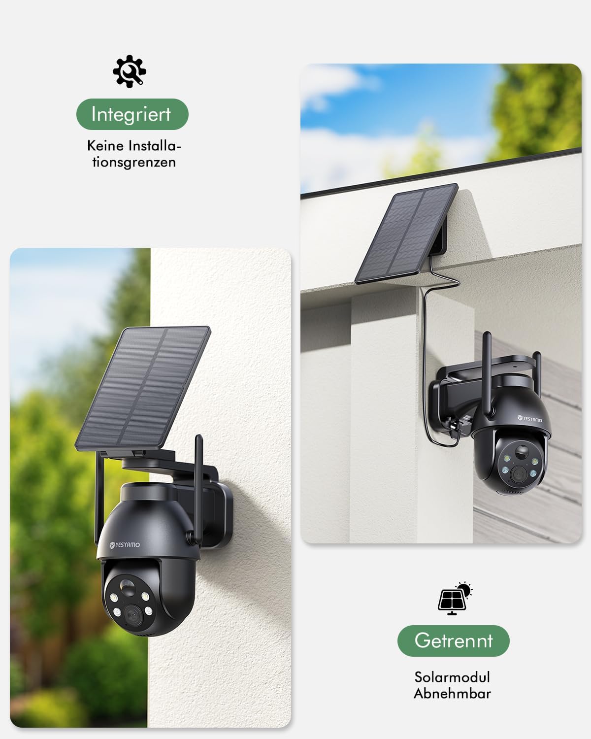 2er-Set Kabellose 2K Überwachungskamera mit Solarpanel, Grau