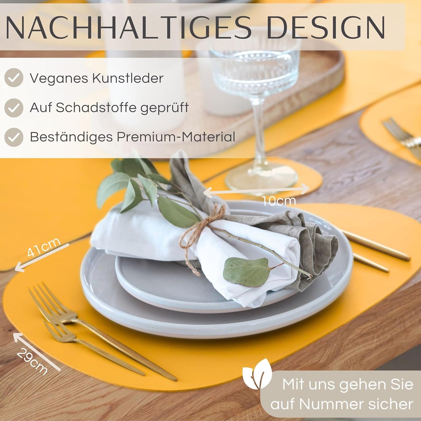6er-Set Tischsets mit Glasuntersetzer, Senfgelb Oval