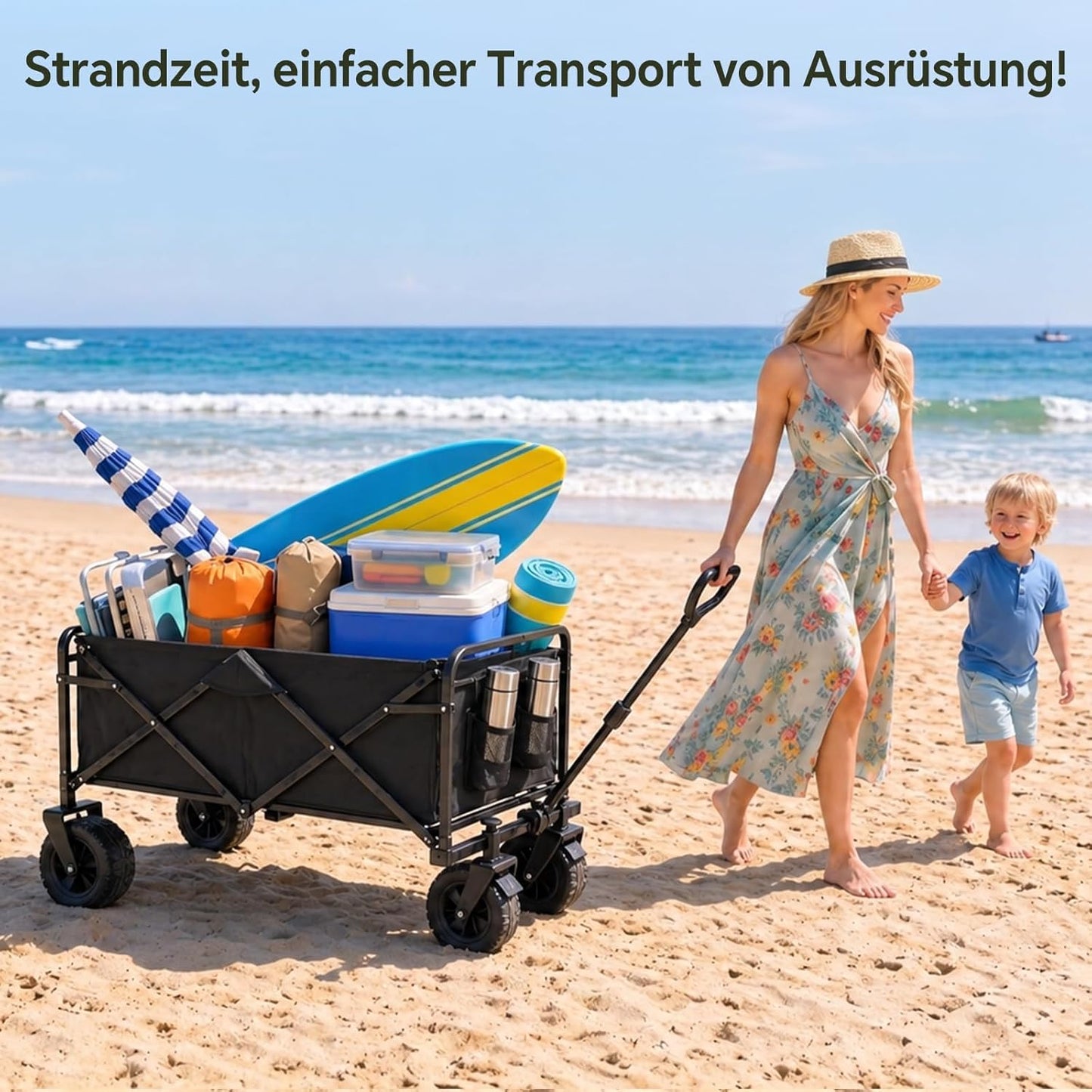 Faltbarer Bollerwagen mit 360° All-Terrain-Rädern