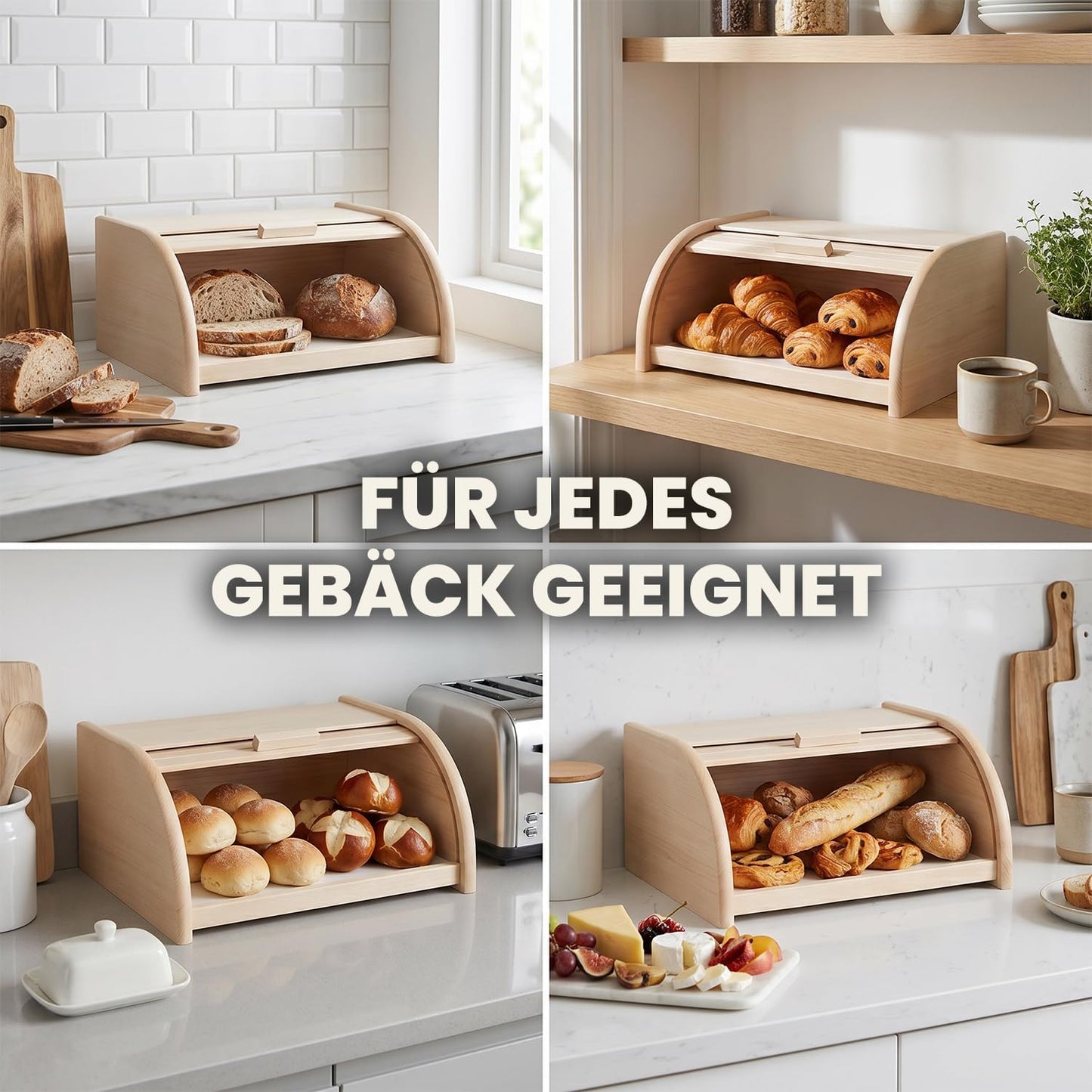 Brotkasten aus Buchenholz mit Rolltop, XL 39x29x17,5 cm, Natur XL