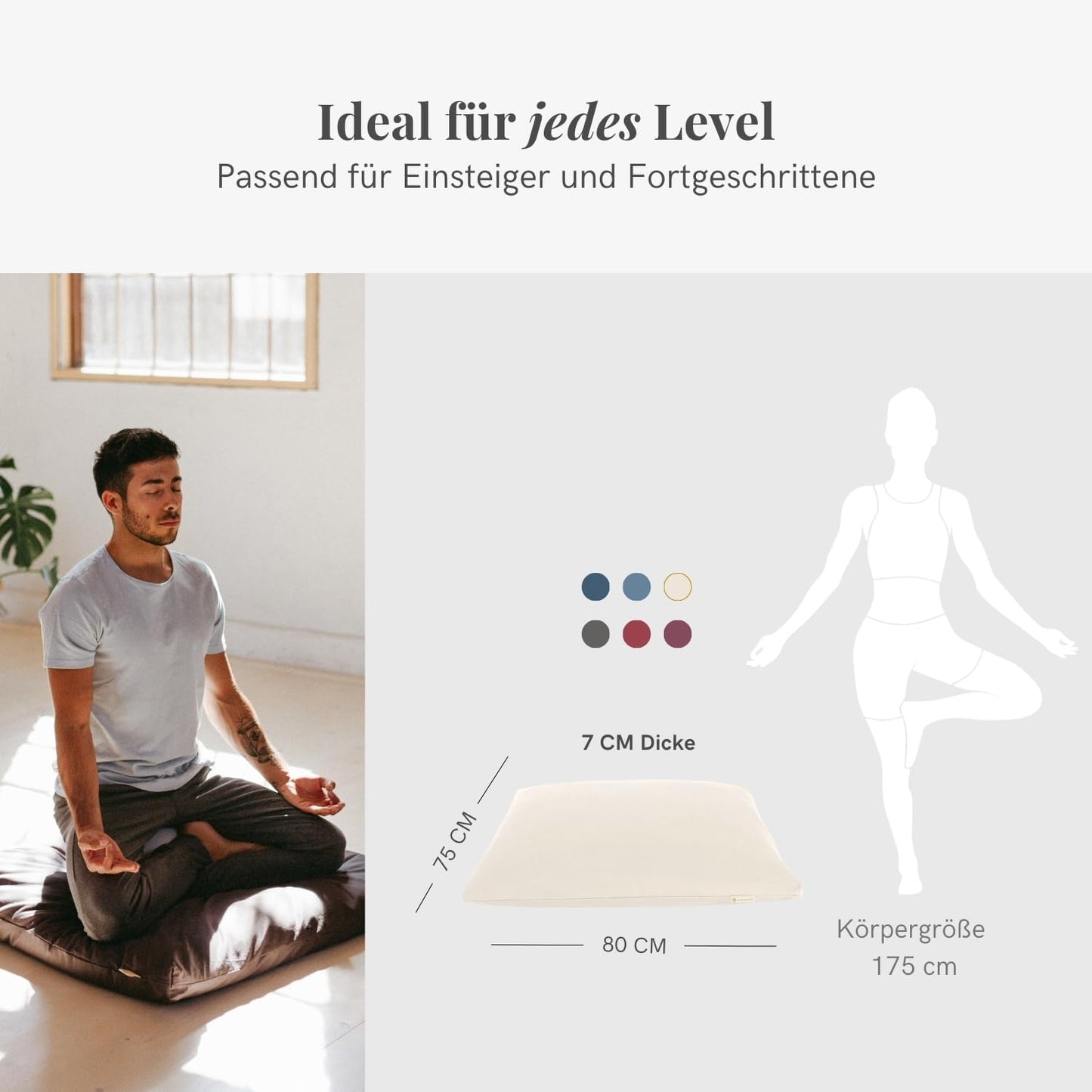 Meditationsmatte Zabuton Comfort, 7 cm / Naturweiss