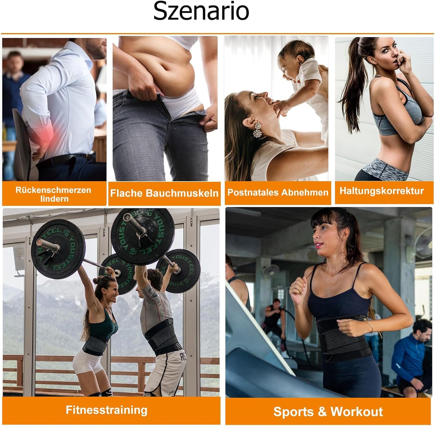 Bauchweggürtel mit Rückenstütze für Fitness & Sport, Schwarz L