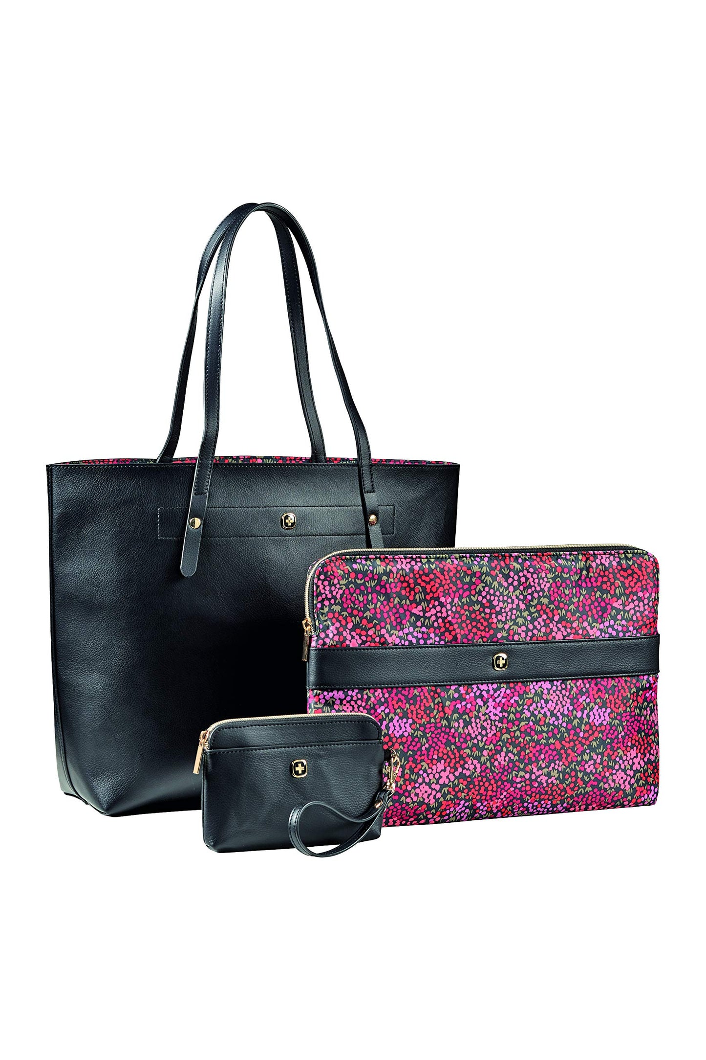 MarieSol 4-in-1 doppelseitige Tragetasche mit Laptop-Hülle, MarieSol Schwarz/ Blumenmuster