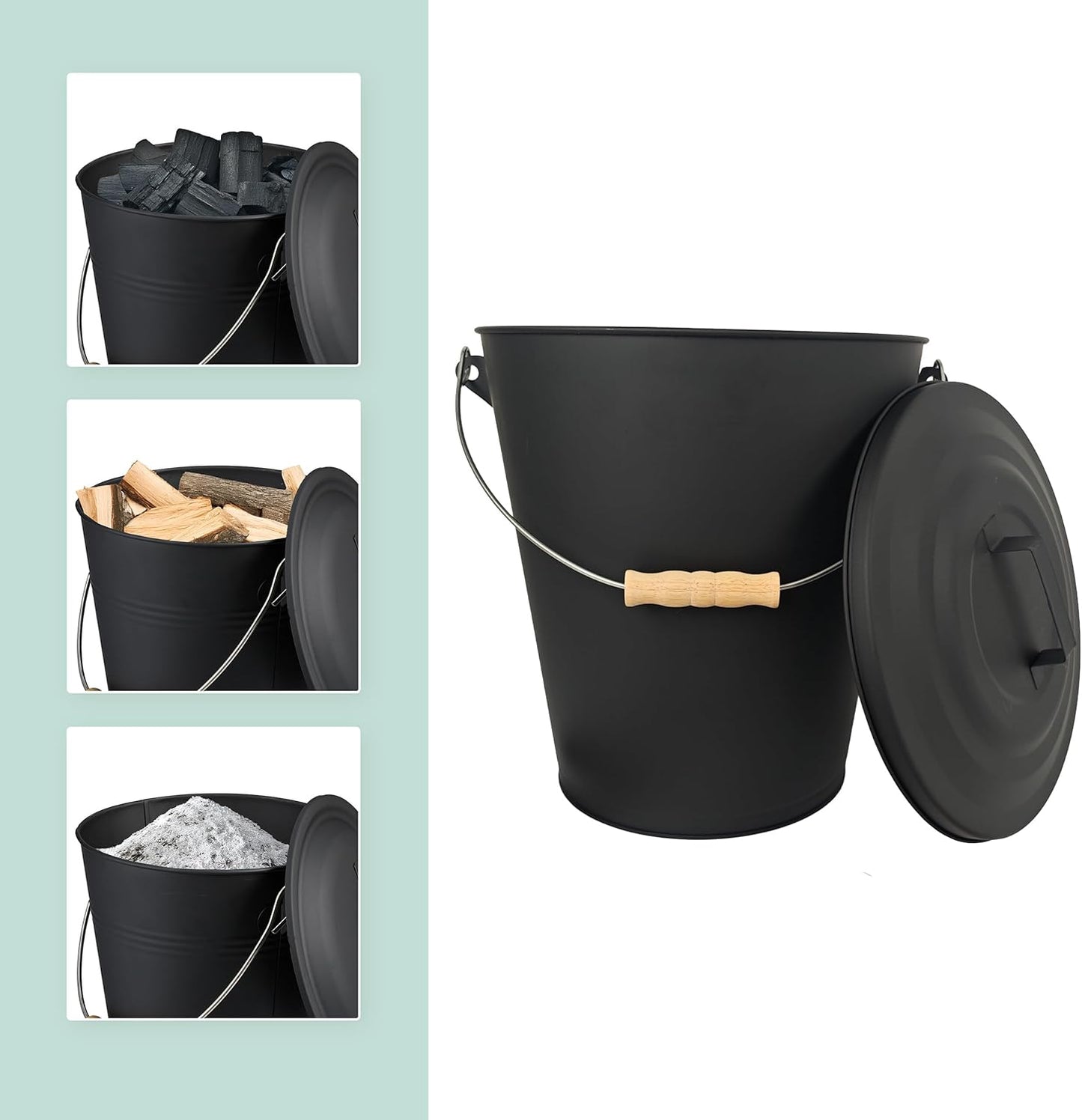 Ascheeimer mit Feger & Schaufel, 24 Liter