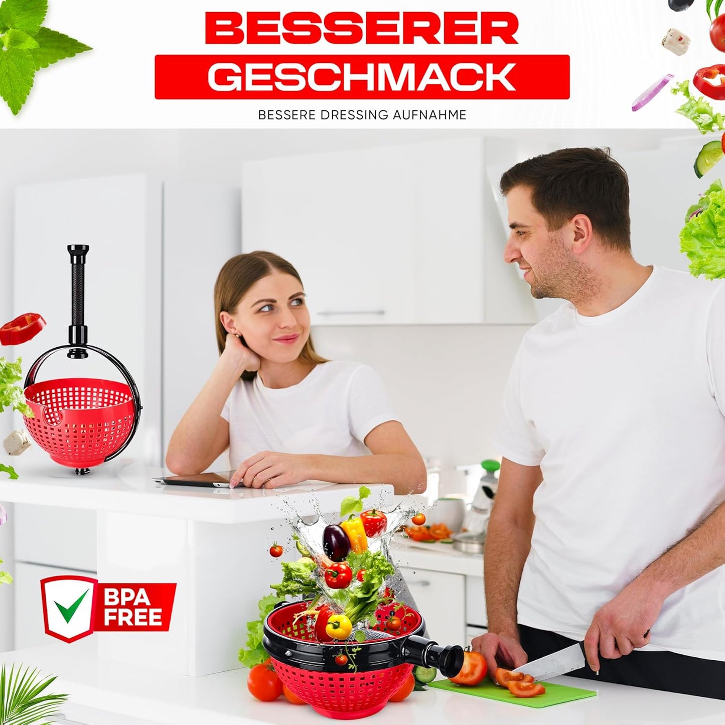 Salatschleuder mit praktischem Klappgriff, Rot