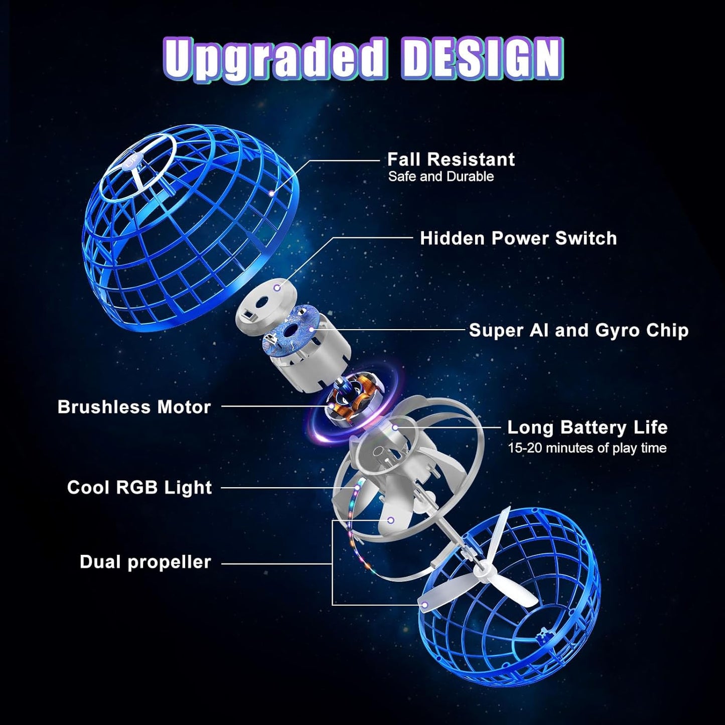 Fliegender LED-Ball mit Bumerang-Effekt, Blau