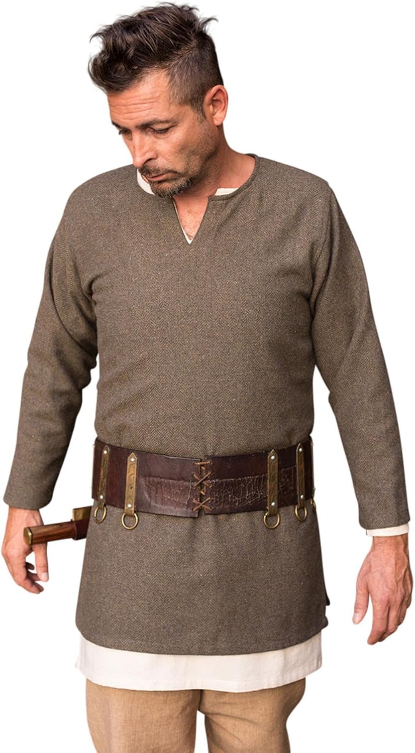 Fischgrättunika Tyr für LARP, Herringbone Olive/Grey S