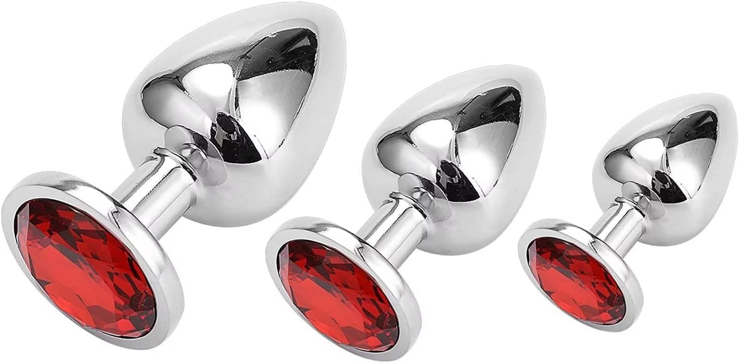 3-teiliges Analplug Set mit Kristall, Rote
