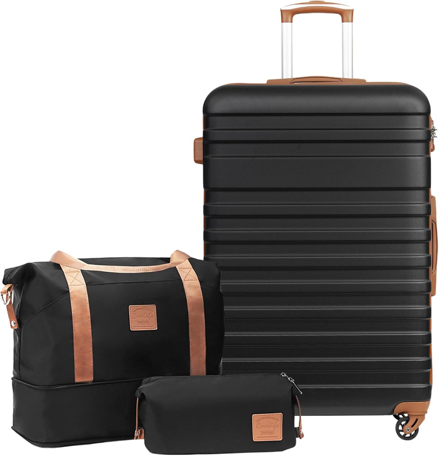3-teiliges Reisekofferset, Schwarz/Braun Grosser Koffer-Set 3tlg