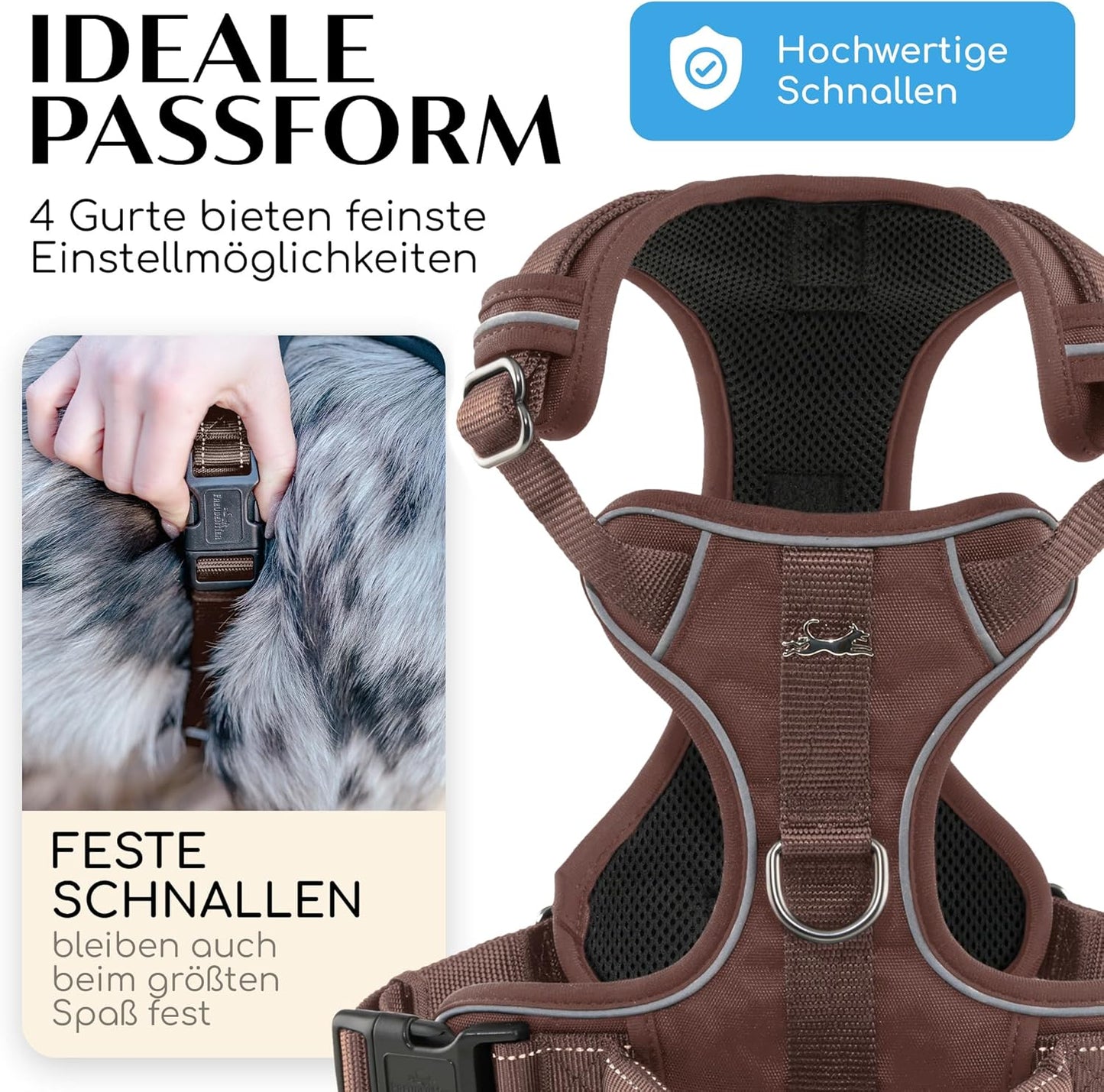 Gepolstertes Hundegeschirr mit Griff, M Braun