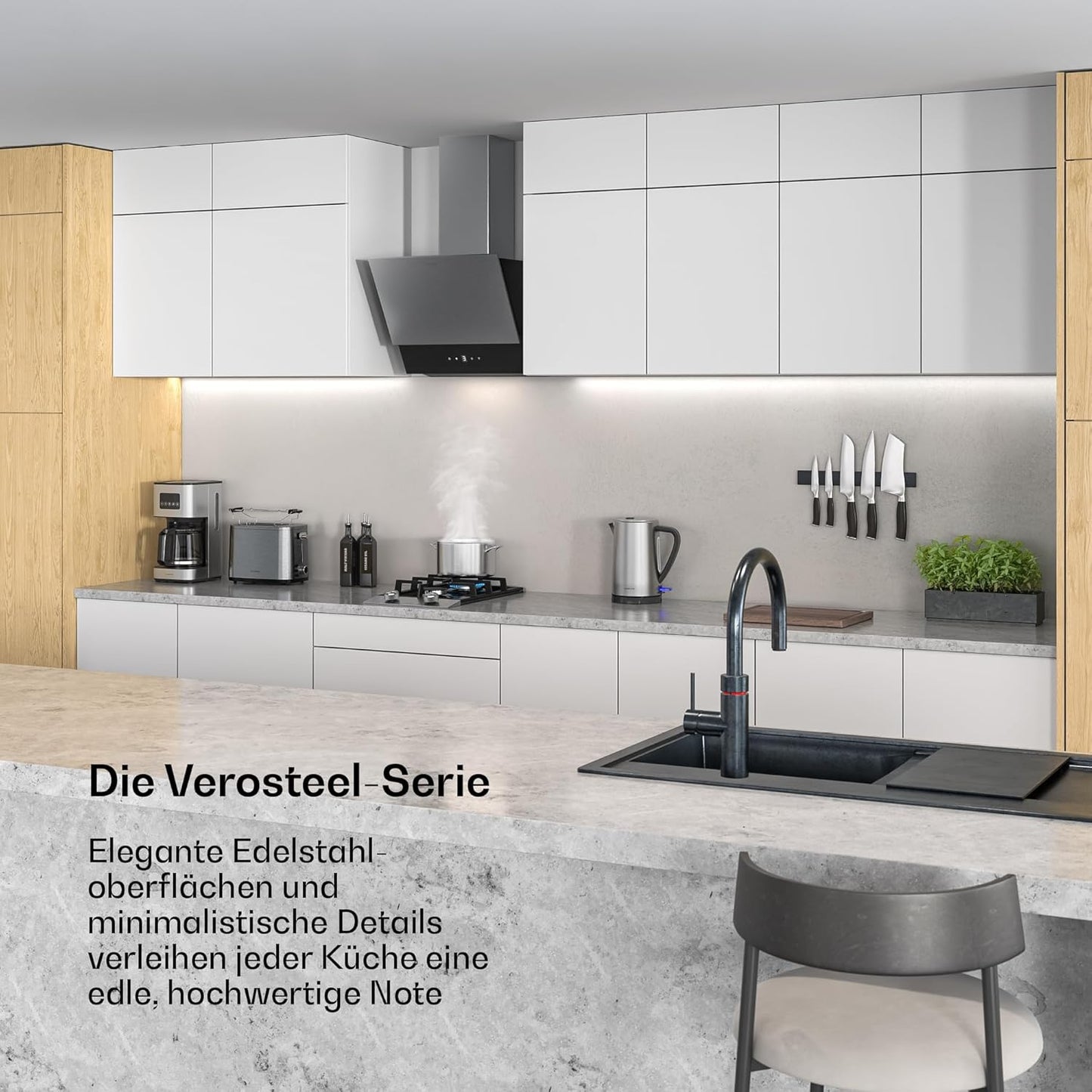 Frühstücksset mit Toaster und Wasserkocher, Edelstahl Toaster + Wasserkocher