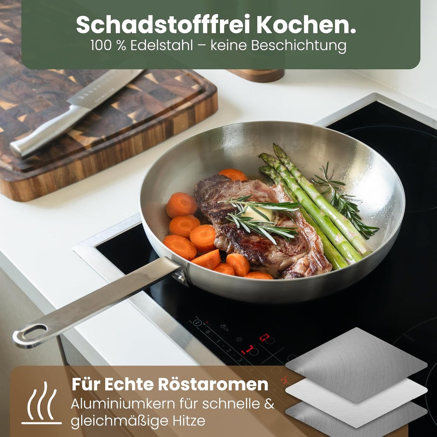 Pfanne mit Griffschutz, ofenfest, Edelstahl 28 cm