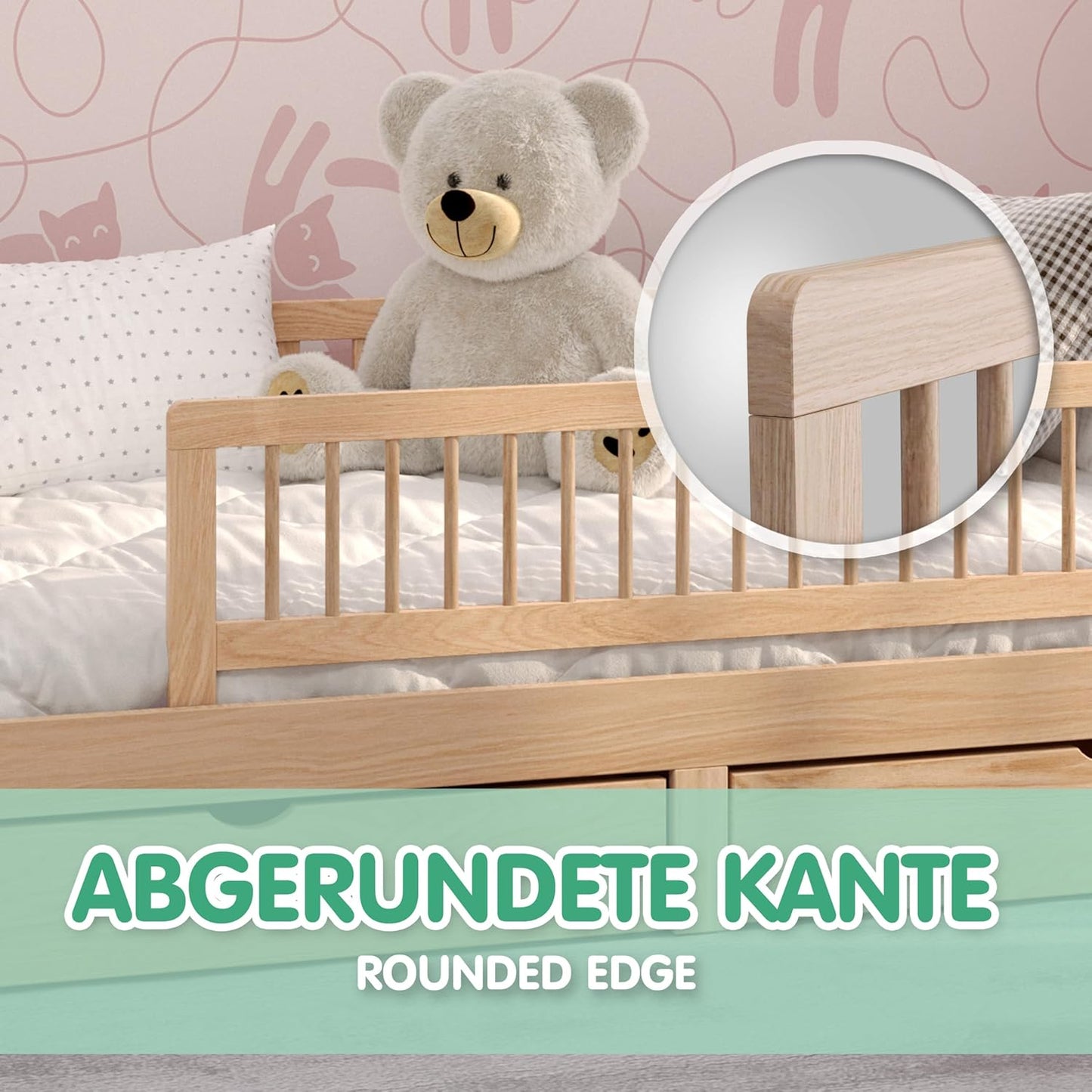 Kinder Bettgitter klappbarer Rausfallschutz 115x40 cm, 115 x 40 x 5 cm Natur