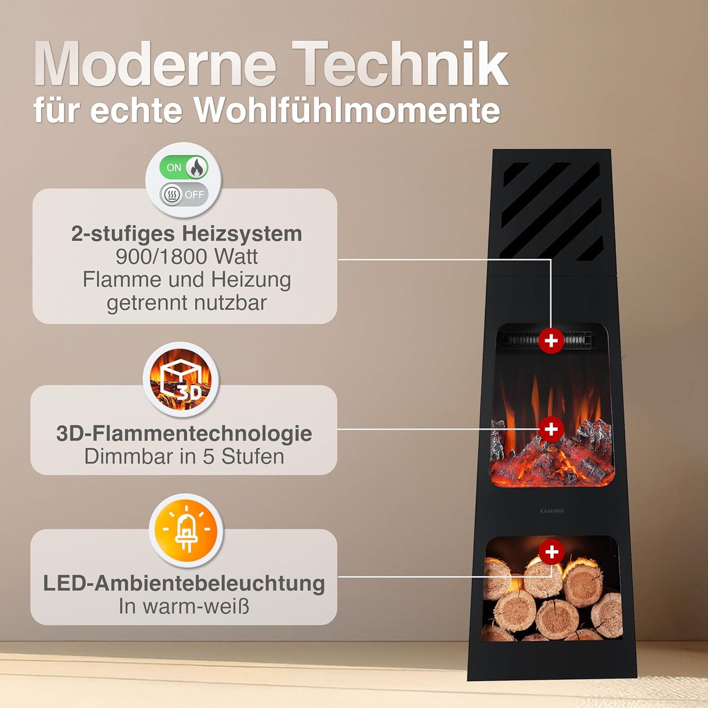 Elektrischer Terrassenofen mit Heizung und 3D-Flammeneffekt, XL