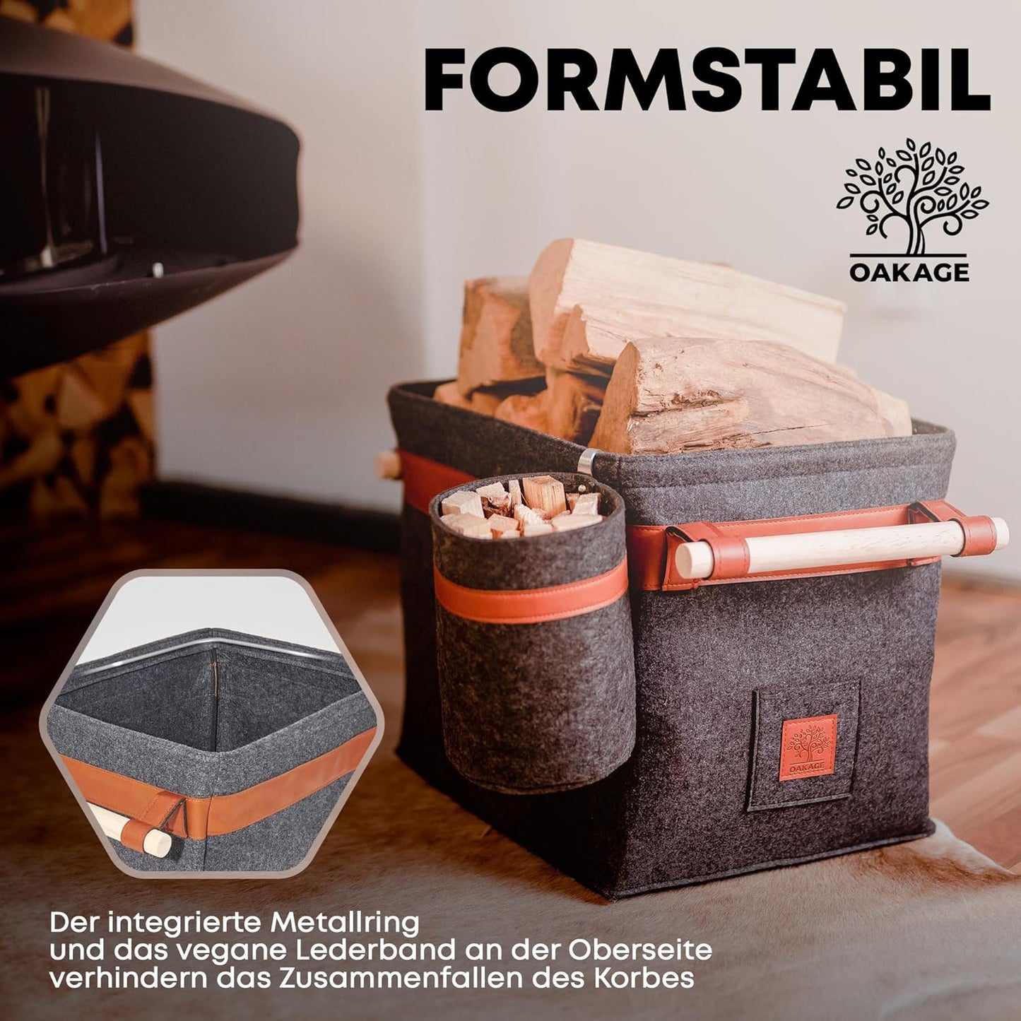 Holzkorb, Dunkelgrau Bundle