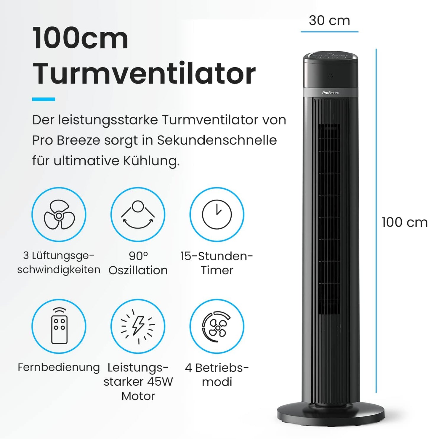 ‎PB-F04B ‎Noir Turmventilator, Schwarz