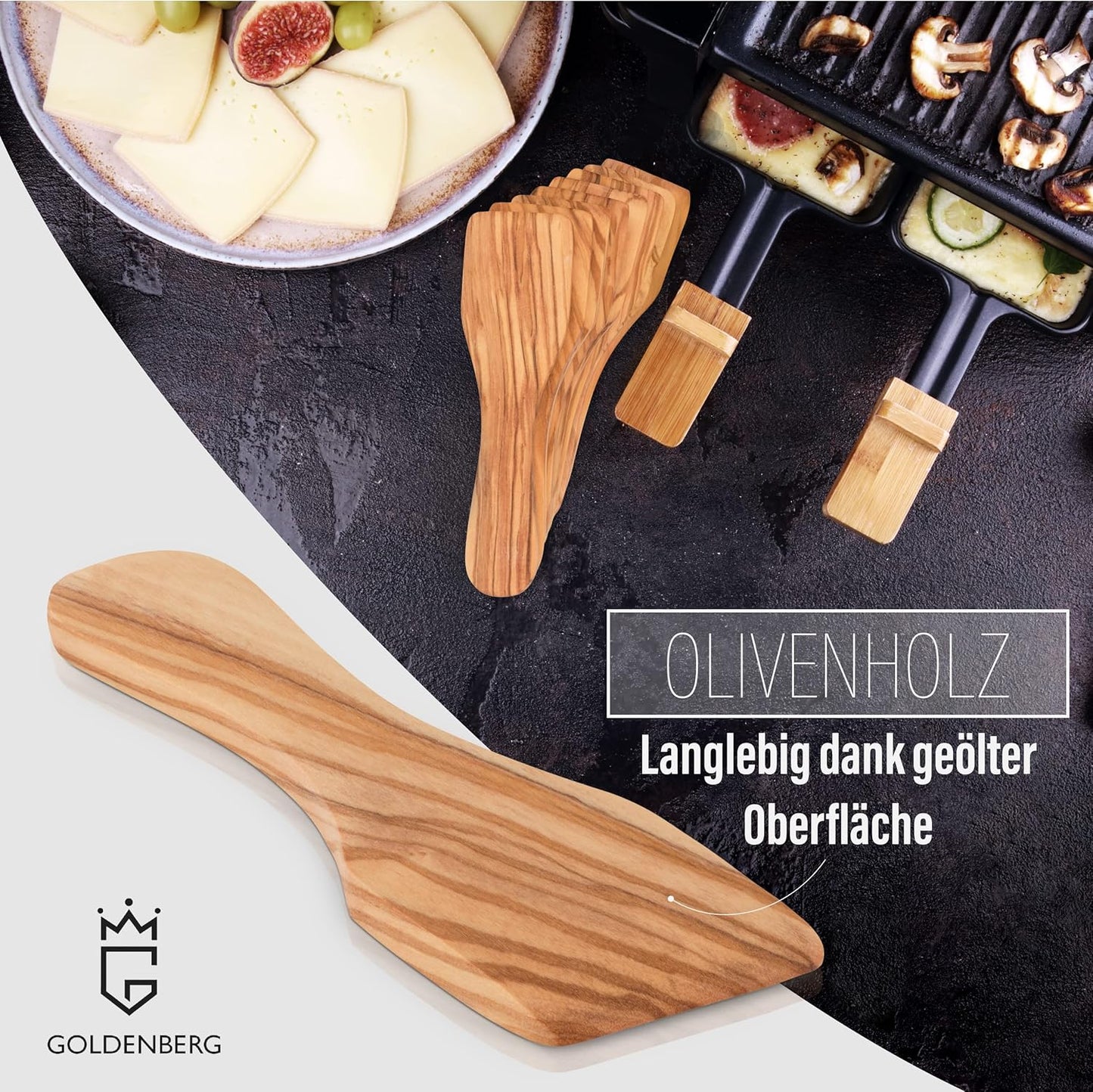 10er-Set Raclette-Schaber aus Olivenholz, 10er Set