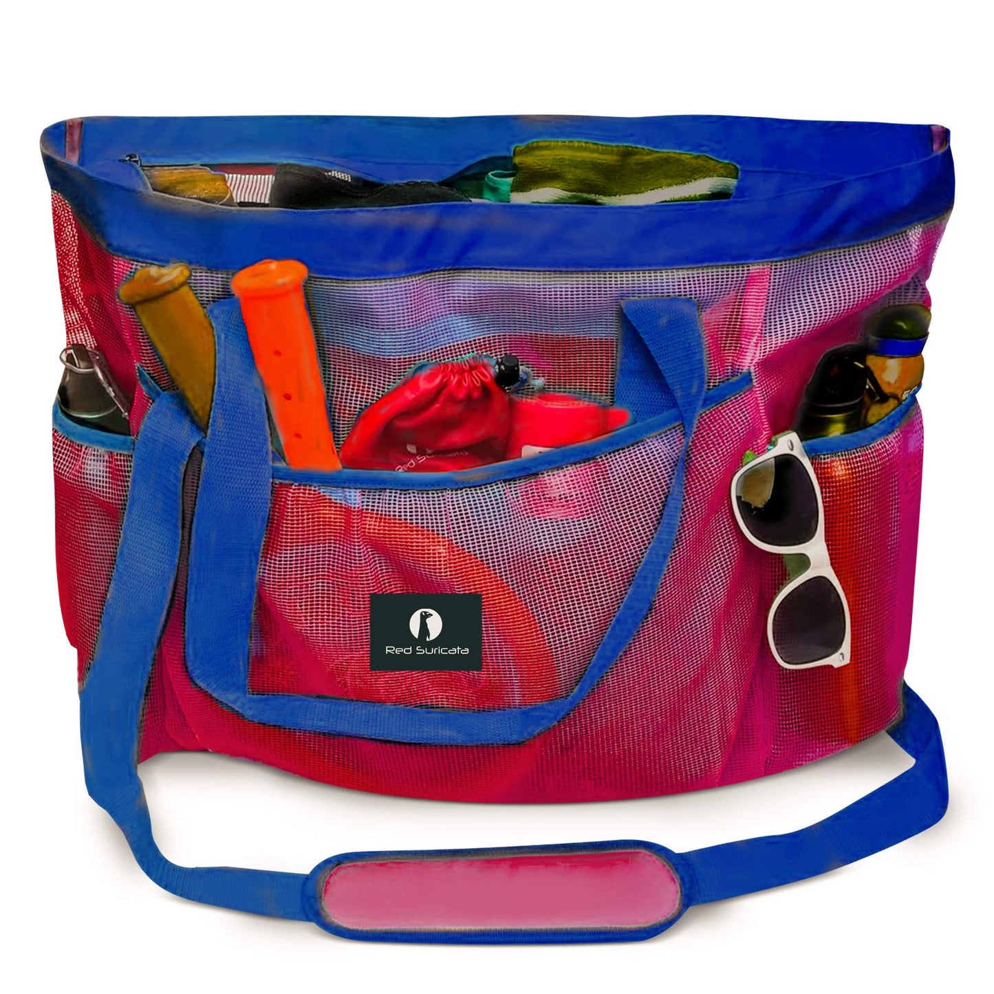 Netz-Strandtasche, Rot/Blau