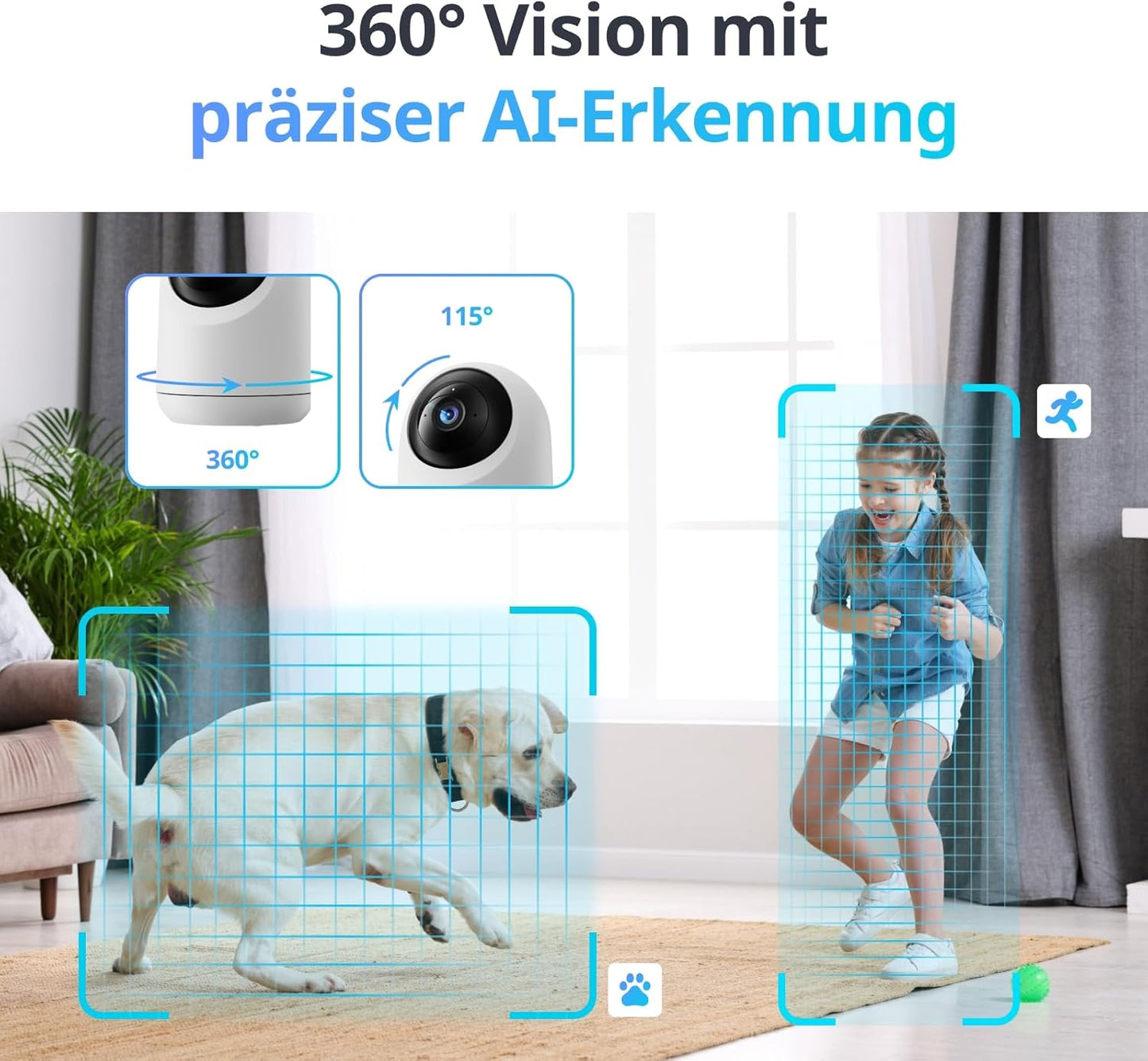 Sicherheitskamera 5MP mit 360° Bewegungsverfolgung, 3K