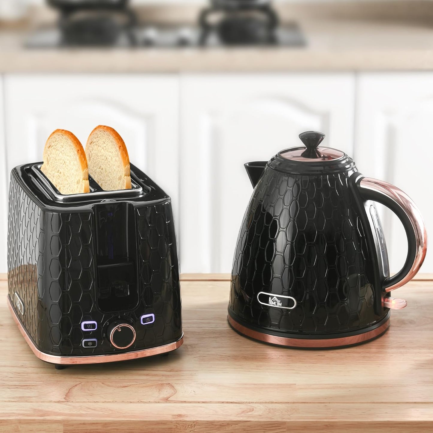 Frühstücksset: Wasserkocher & Toaster mit 7 Stufen, Schwarz