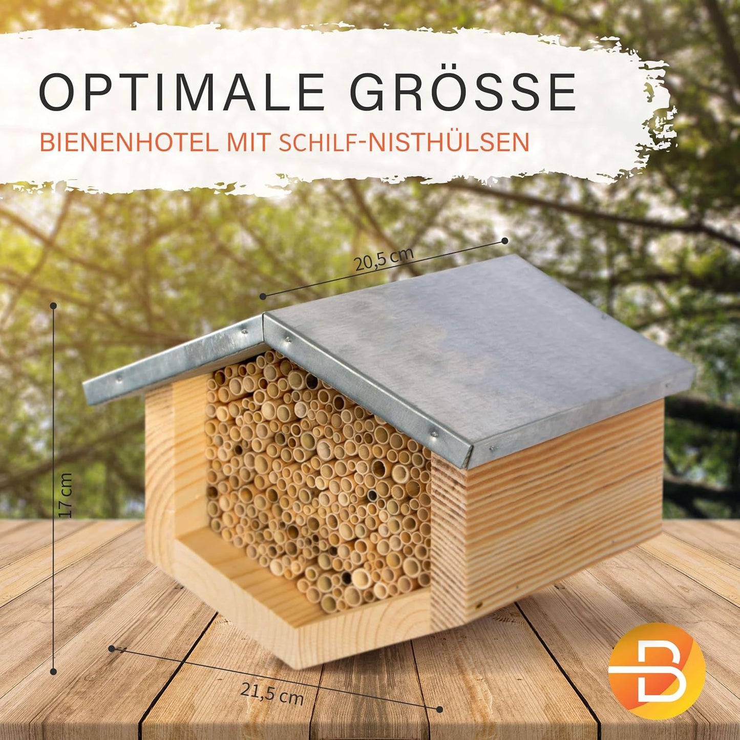 Insektenhotel mit Schilfröhrchen für Wildbienen, Brown Schilf - Für kleinere Bienen