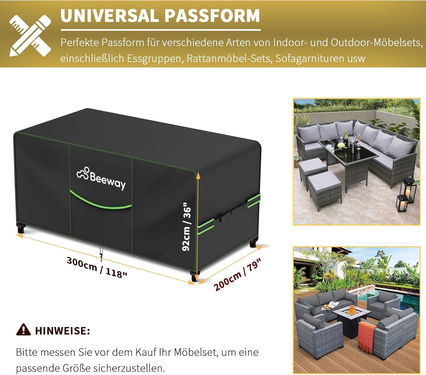 Gartenmöbel-Abdeckung, Schwarz 300x200x92cm v2.0