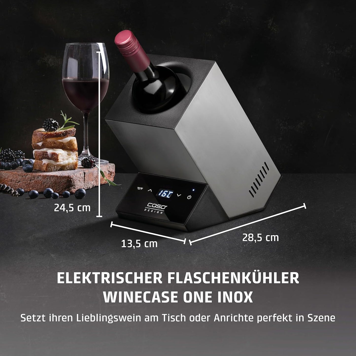 Weinkühler WineCase One für eine Flasche mit Sensor-Touch, Edelstahl
