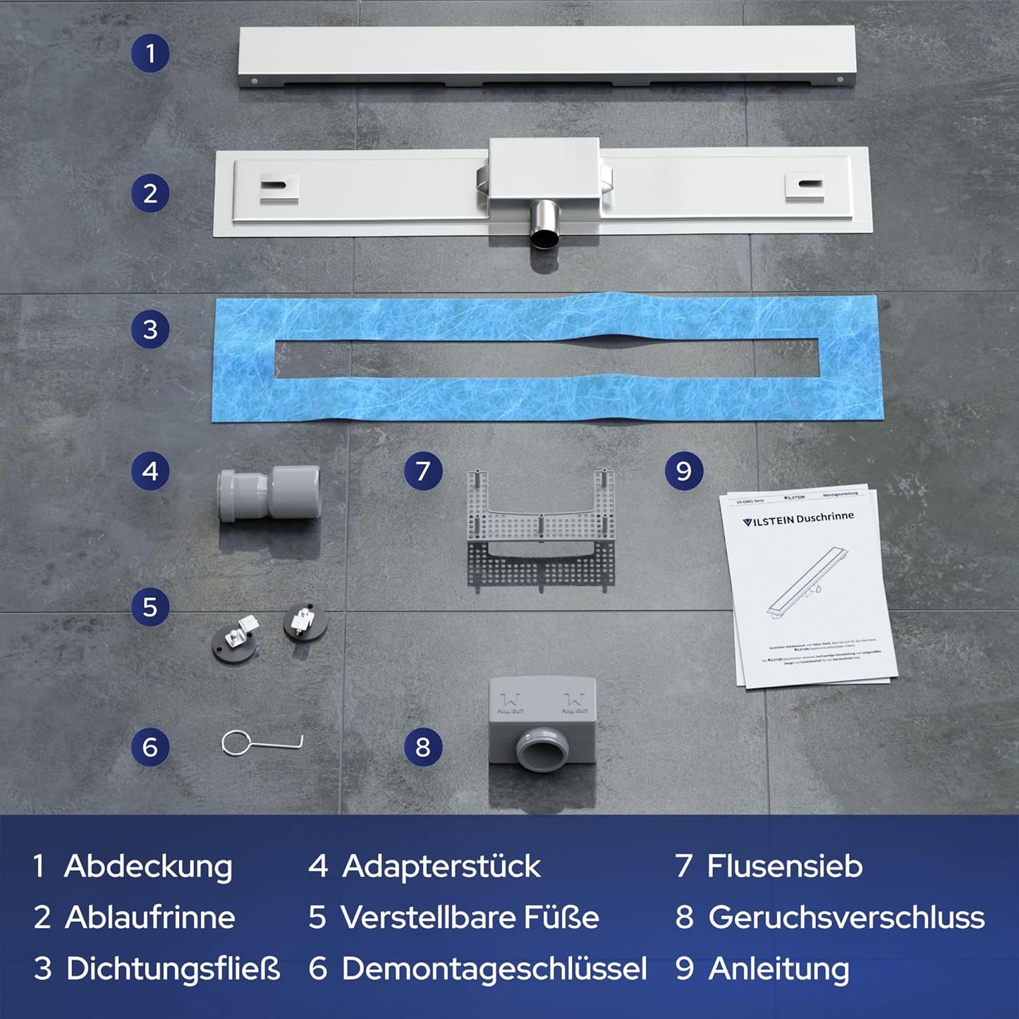 Duschrinne Komplettset extra flach 160 cm, 160 cm