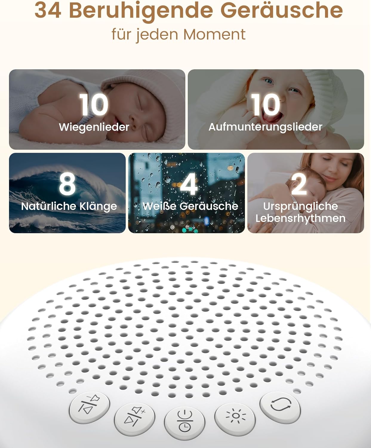 White Noise Maschine mit Nachtlicht und Timer