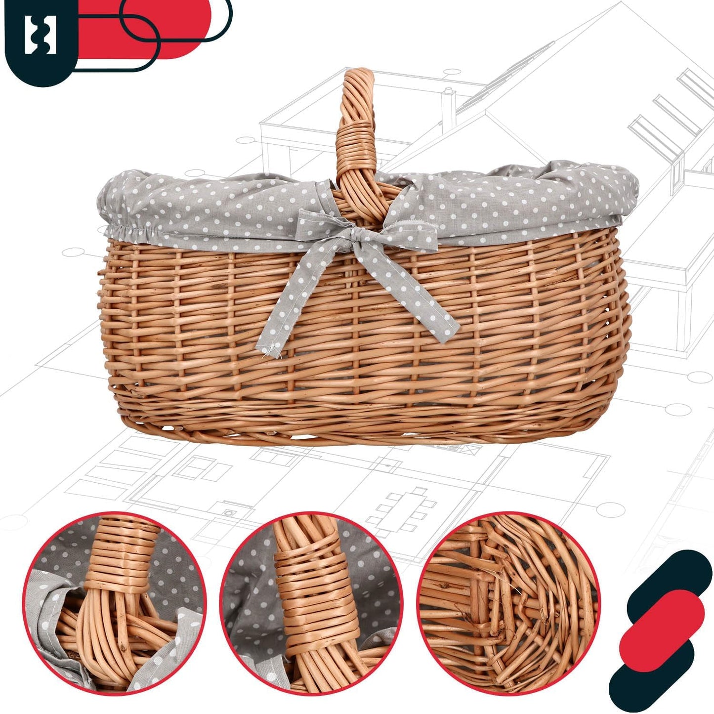 Picknickkorb, Mit Grau Stoffeinsatz