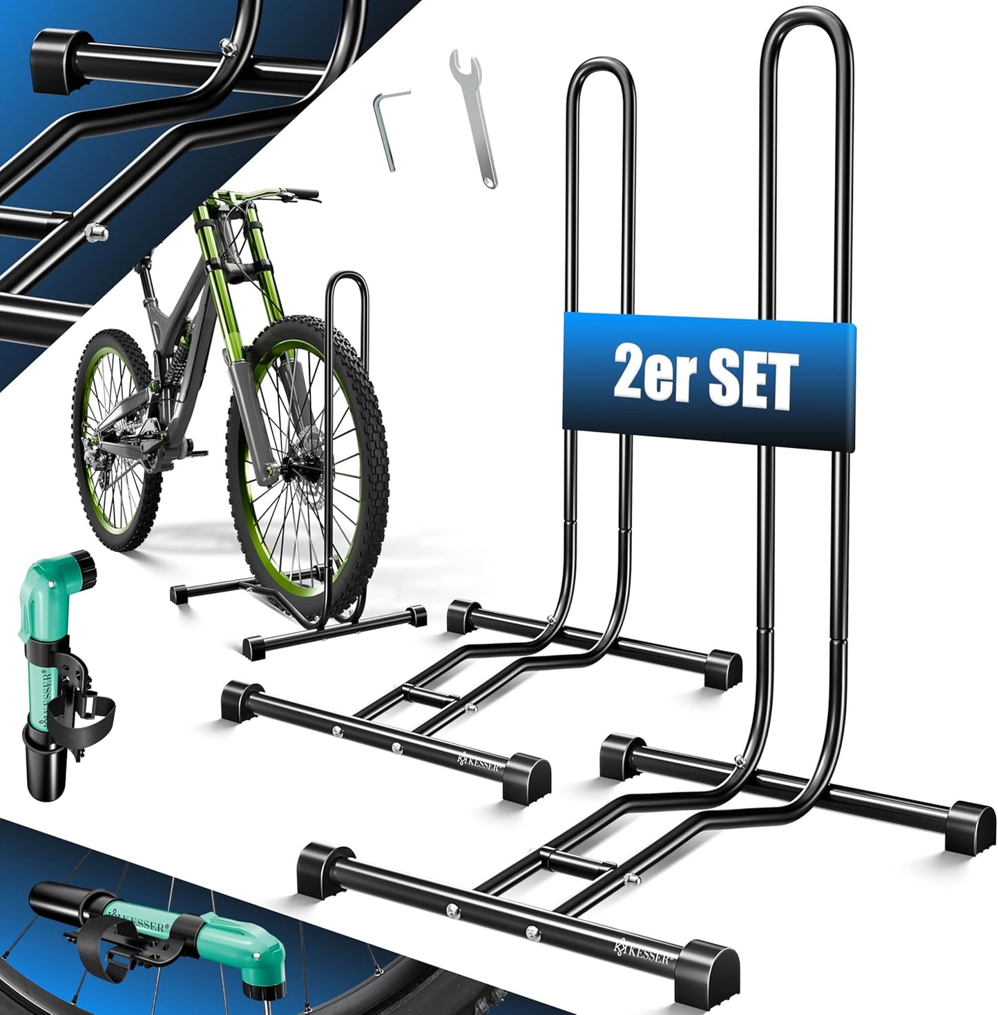 2er-Fahrradständer-Set mit Luftpumpe, 2er Set, Schwarz