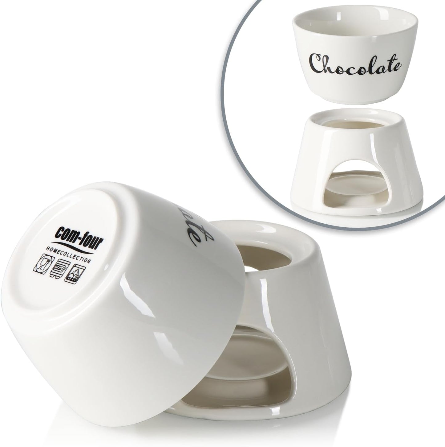 Schokoladenfondue-Set, Weiss - Schriftzug
