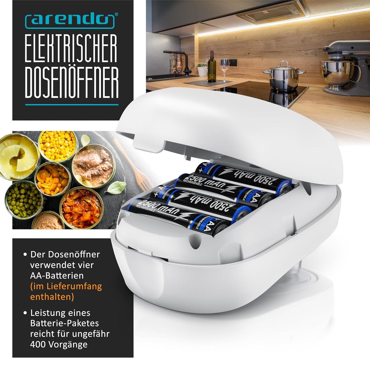Elektrischer One Touch Dosenöffner Automatikstopp, B: Weiß