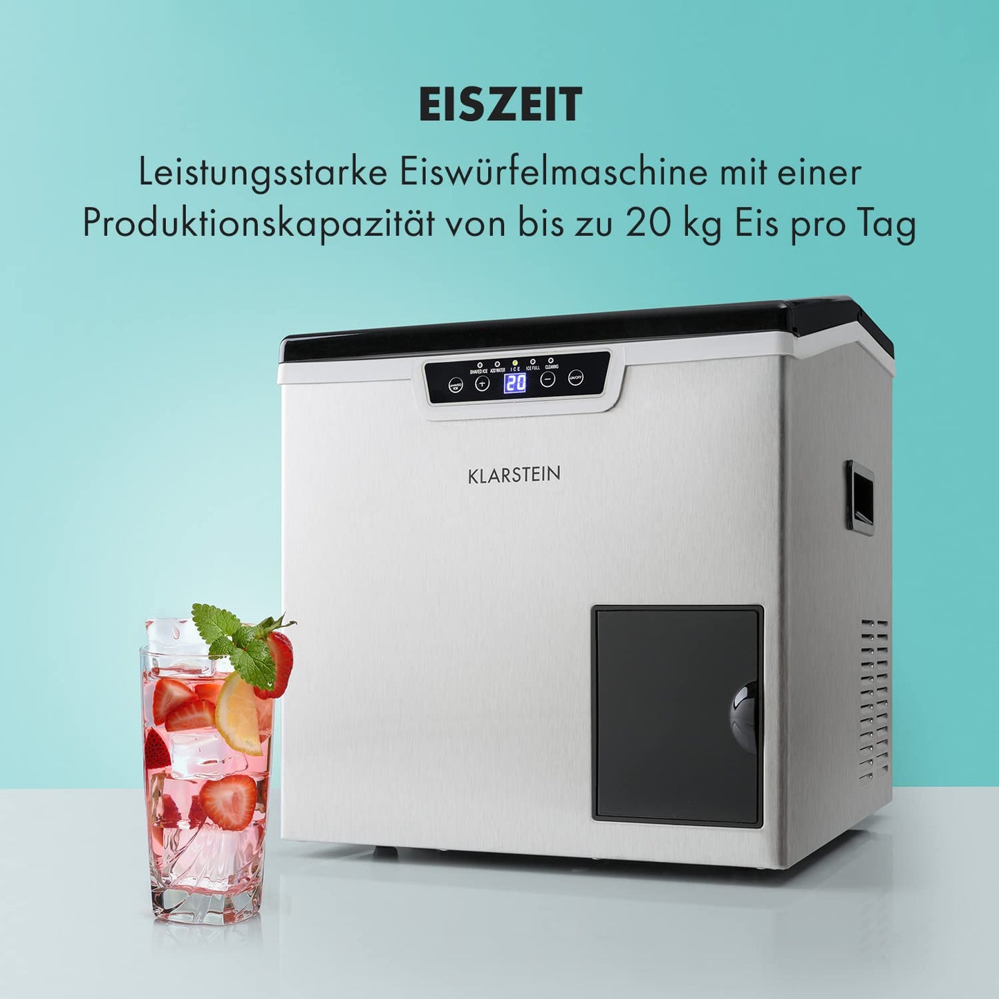 Eiswürfelmaschine, 20 kg Würfel Crushed Eis /  Grau / Schwarz