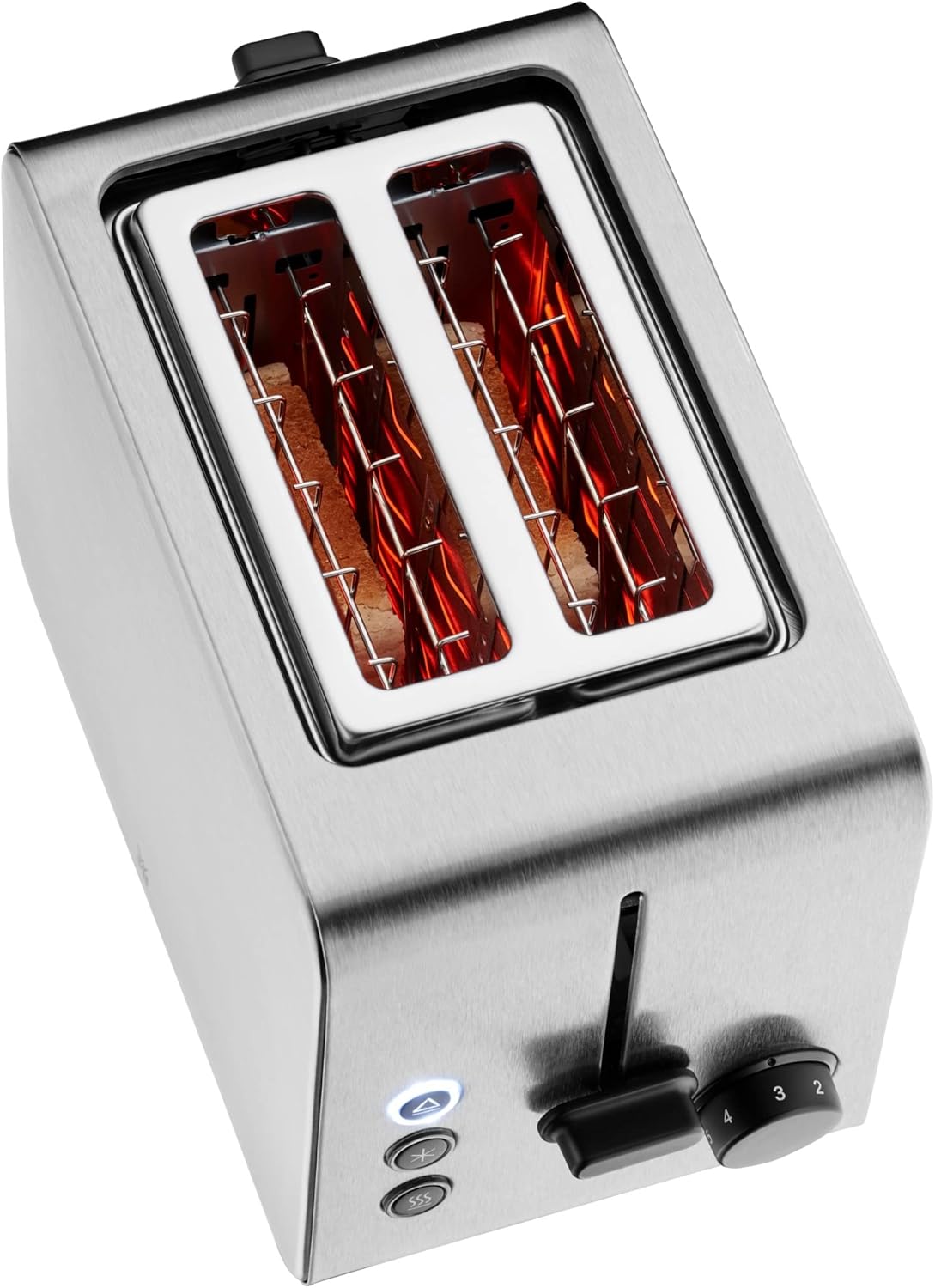Toaster mit Brötchenaufsatz und Bagel-Funktion, Stelio - 2 Scheiben - Edelstahl matt - Doppelschlitz