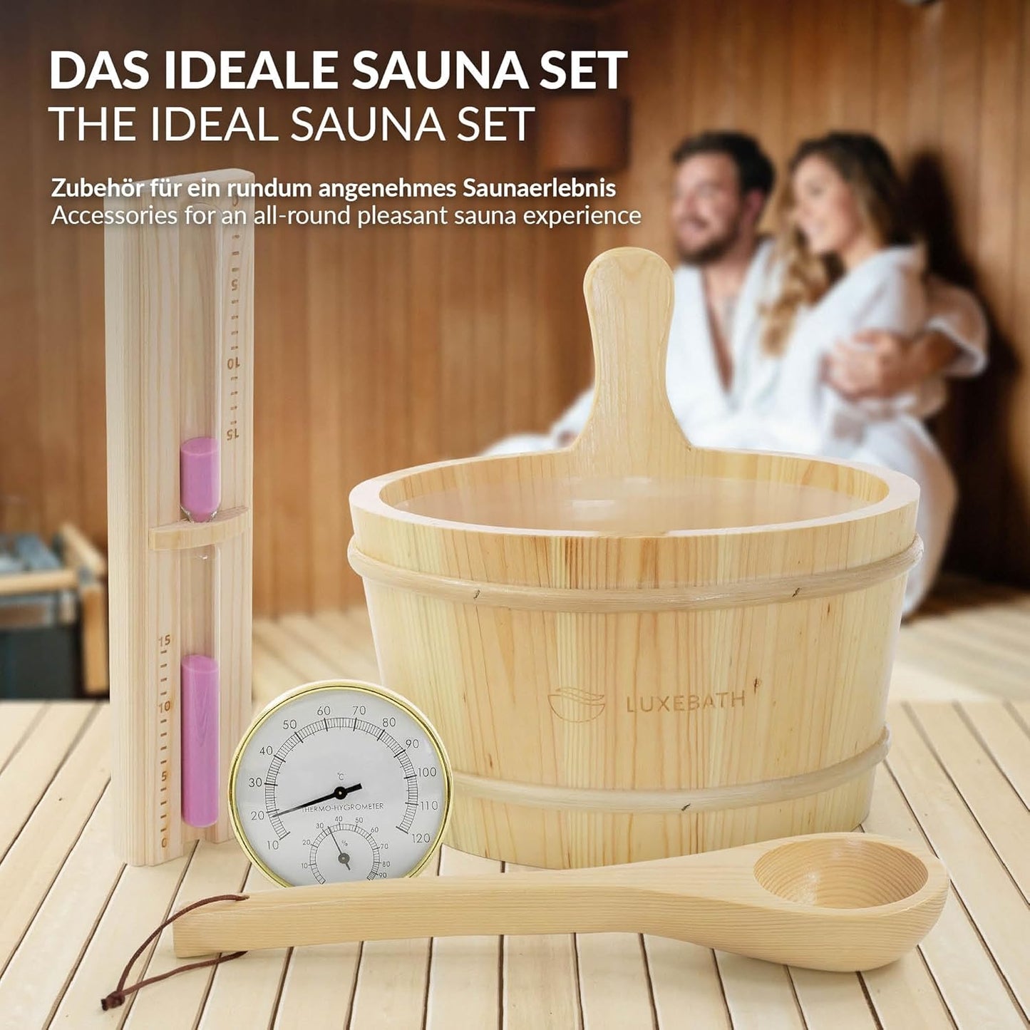 Saunazubehör-Set aus Kiefernholz