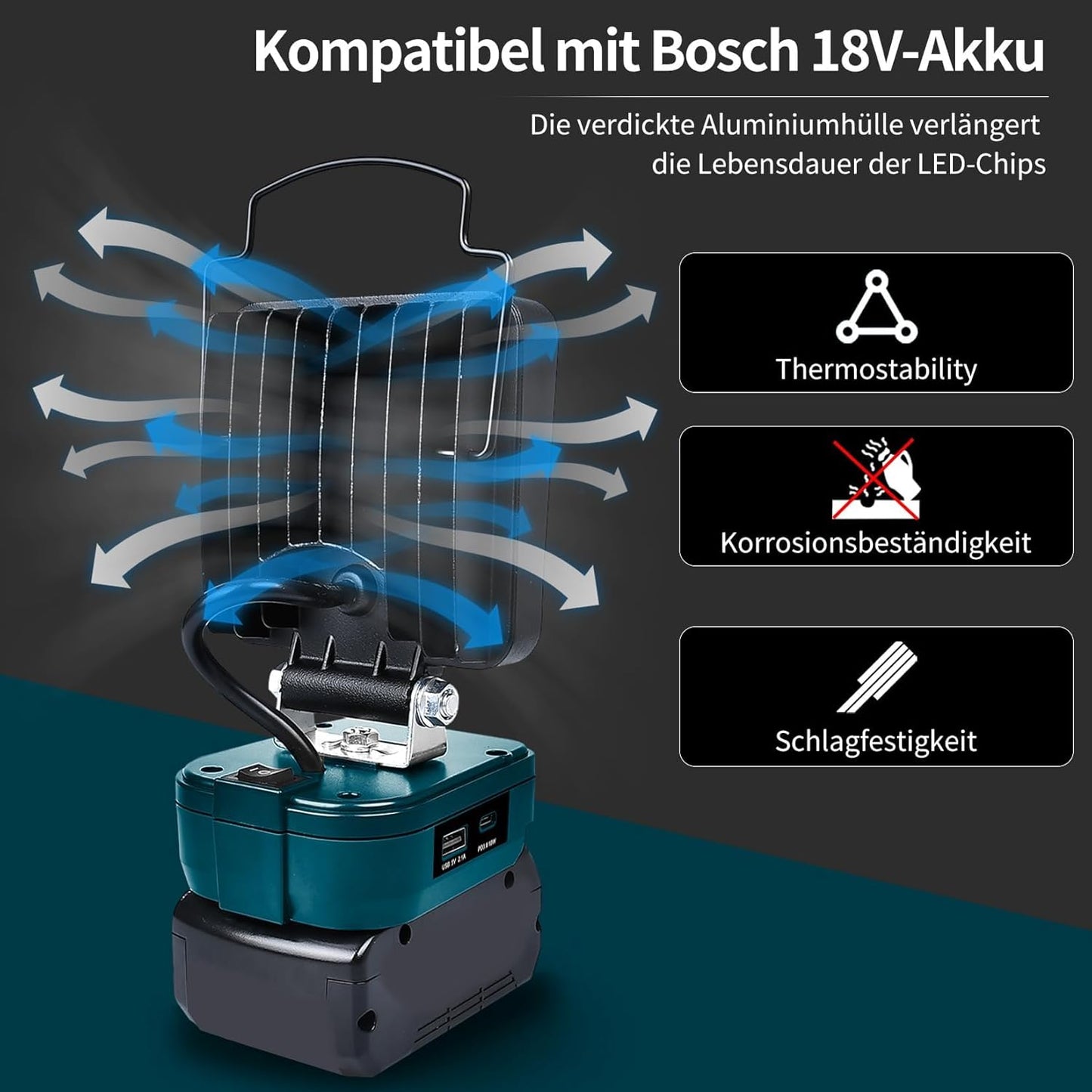 LED Arbeitsleuchte 18V Akku, Braun