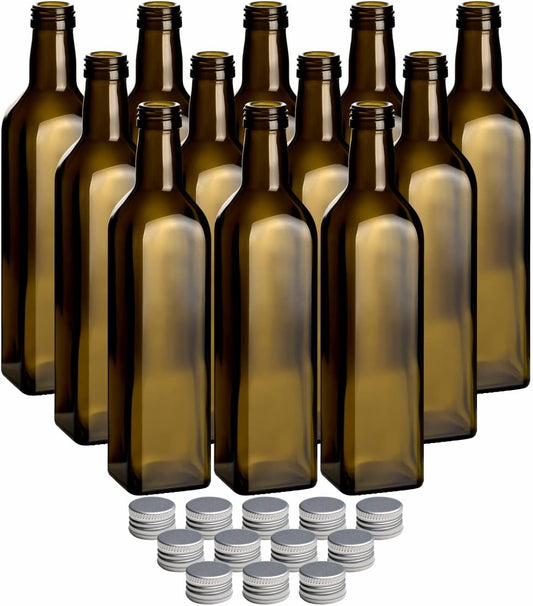 12-teiliges Glasflaschen-Set mit Schraubverschluss, Silberfarben 500ml - 12 Stück