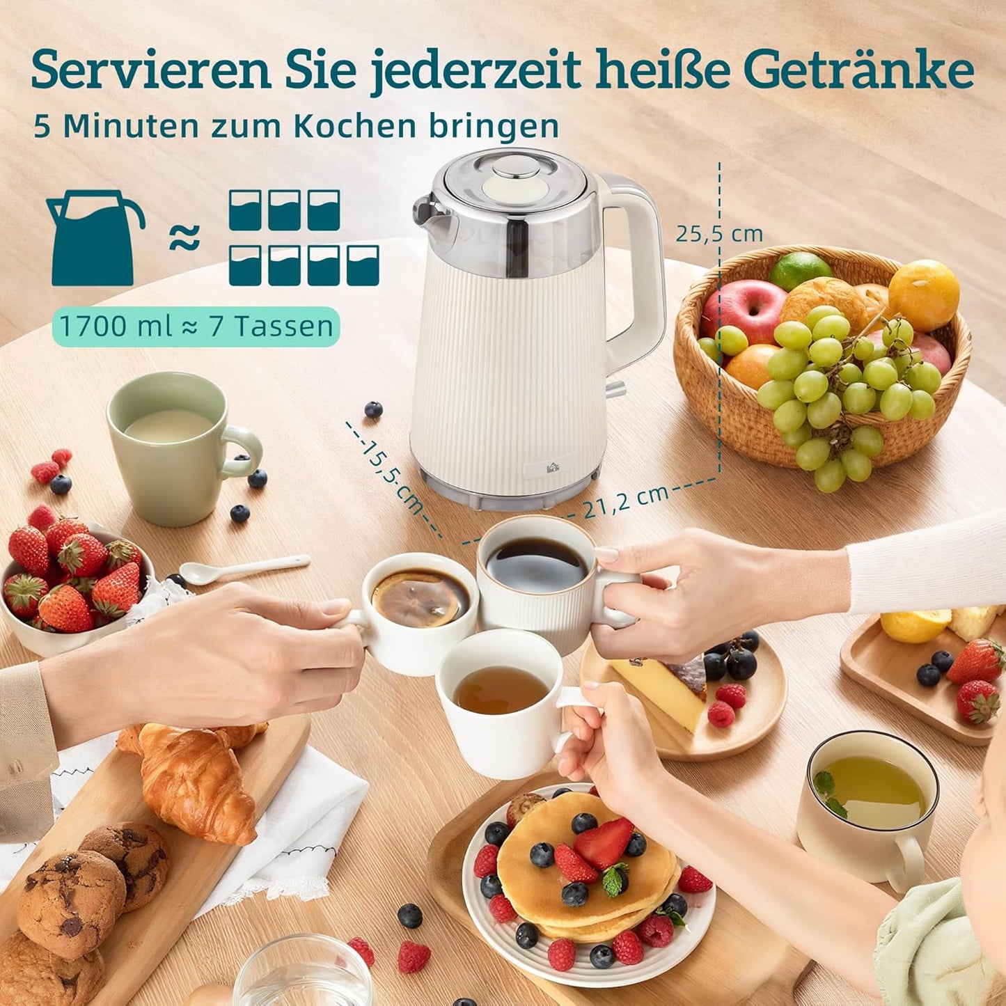 Frühstücksset mit Wasserkocher und Toaster, Cremeweiss