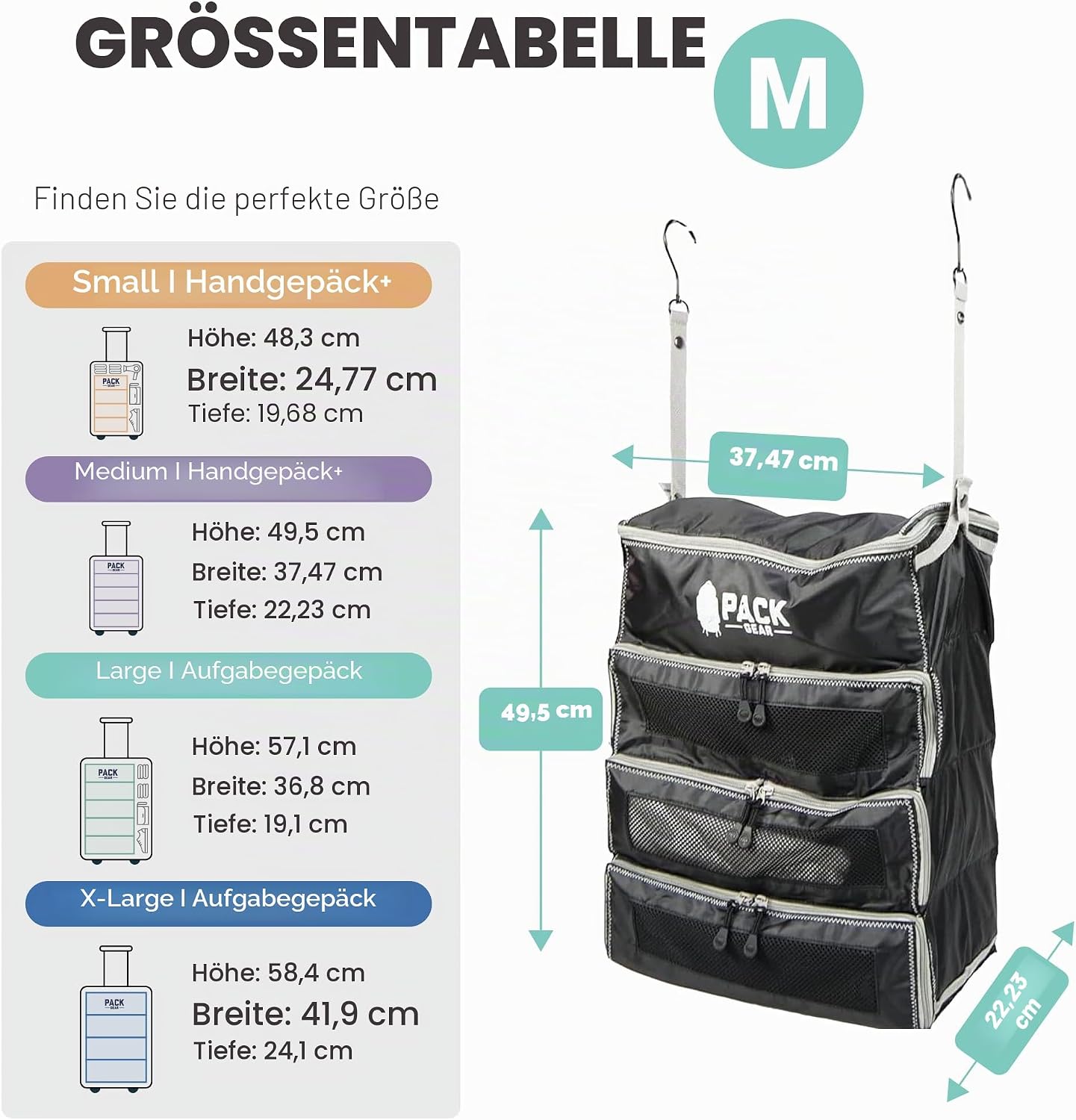 Koffer-Organizer zum Aufhängen, Medium (Carry-On) Schwarz