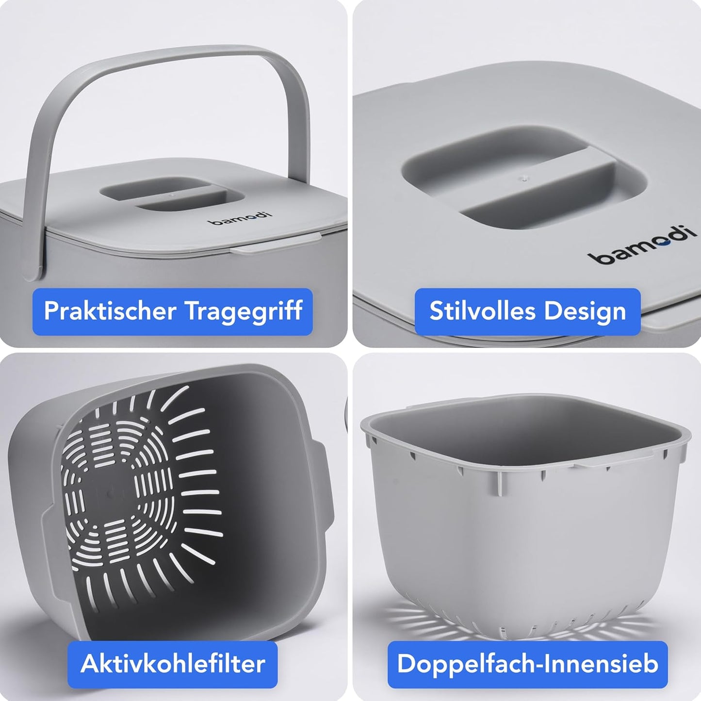 Biomülleimer mit Doppelfach, Grau