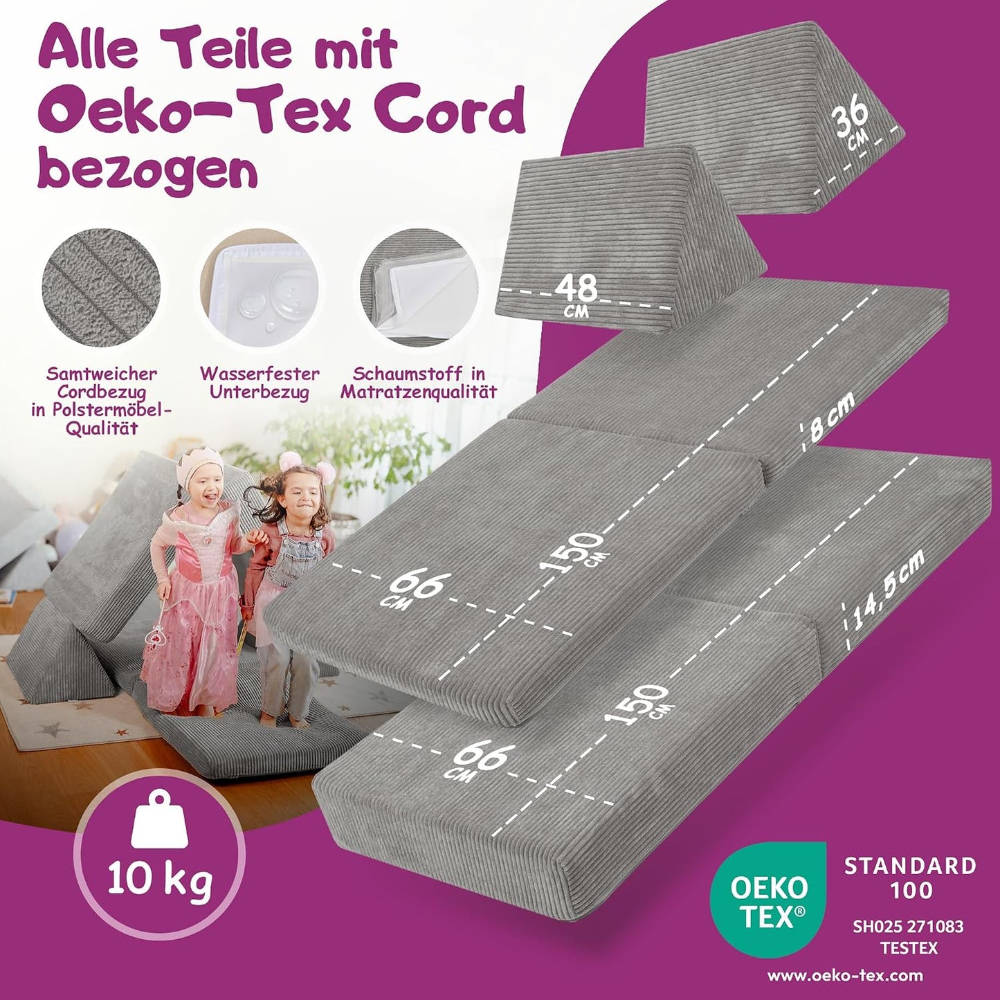 Spielsofa für Kinder, Elefanten Grau