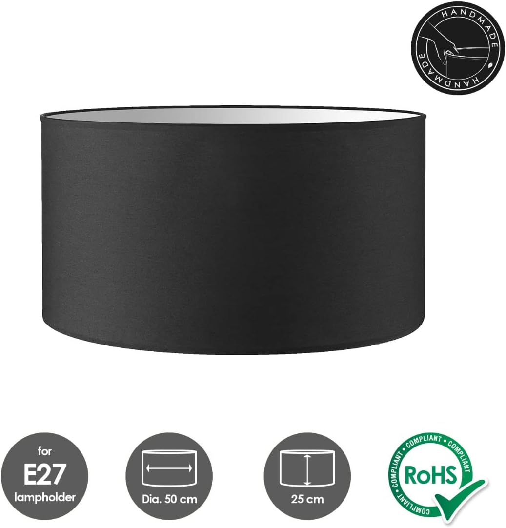 Moderner Lampenschirm Zylinder für E27 Fassung, Nacht Schwarz 50cm durchmesser 25cm höhe