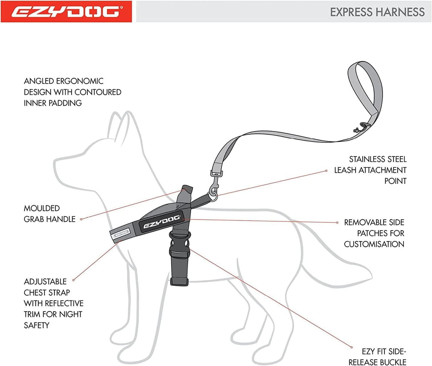 Express Hundegeschirr, mittel / rot