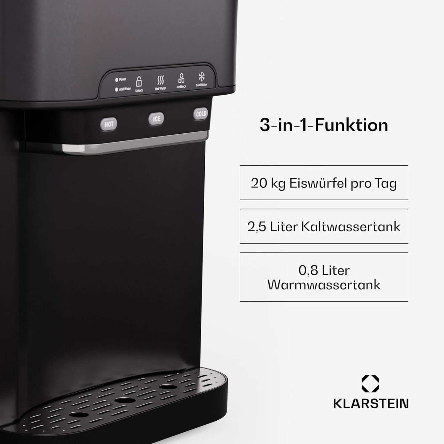 Eiswürfelmaschine mit Selbstreinigung, Schwarz 3 in1 Warmwasser Mechanisch