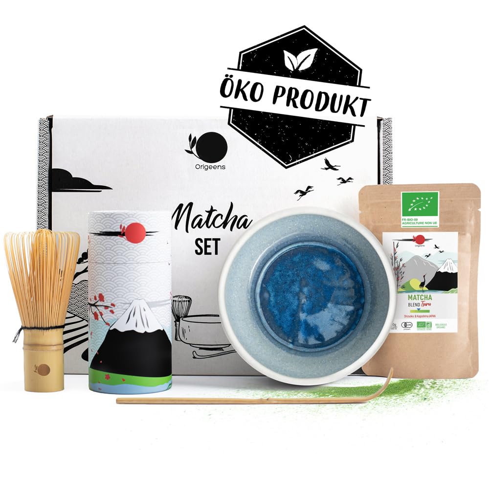 Matcha Teezeremonie-Set mit Bio Matcha-Tee, Blau